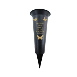 Special Wife - Plastic Spike Memorial Grave Vase With Butterfly Decoration