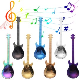 Qaestuan Pack of 7 Coffee Spoons, Guitar Spoons, Music Note Coffee Spoons, Coffee Spoons Made of Colourful Stainless Steel, Dishwasher Safe, Musician Gifts, for Iced Coffee, Milk, for Households,