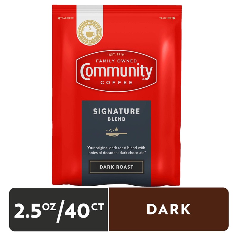 Community Coffee Signature Blend, Dark Roast Pre-Measured Coffee Packs, 2.5