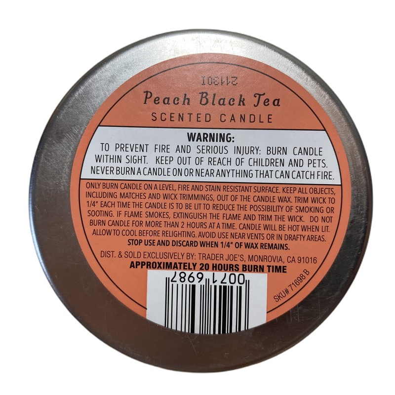 Trader Joe's Peach Black Tea Scented Candle, 5.7 oz (Pack