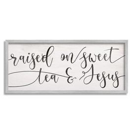 Stupell Industries Raised on Sweet Tea & Jesus Southern Phrase, Designed by Daphne Polselli Gray Framed Wall Art, Black