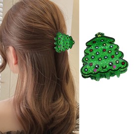 Shiny Cute Green Christmas Tree Hair Claw Clips - Mini Acrylic Hair Barrettes - Unique Xmas Jaw Clips - Hair Accessories for Women & Girls