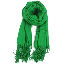 boxed-gifts Soft & Silky 100% Pashmina Scarf with Tassels - Elegant Scarf Shawl Wrap + Lightweight Solid Scarf for Women-Green Scarf