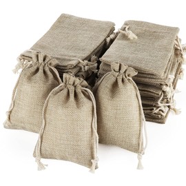 ilauke Pack of 50 Cotton Small Bags with Drawstring, Jute Bags 13.5 x 9.5 cm, Mini Lightweight Gift Bags, Natural Reusable Drawstring Bags, Jute Bags for Wedding Party, Birthday Party