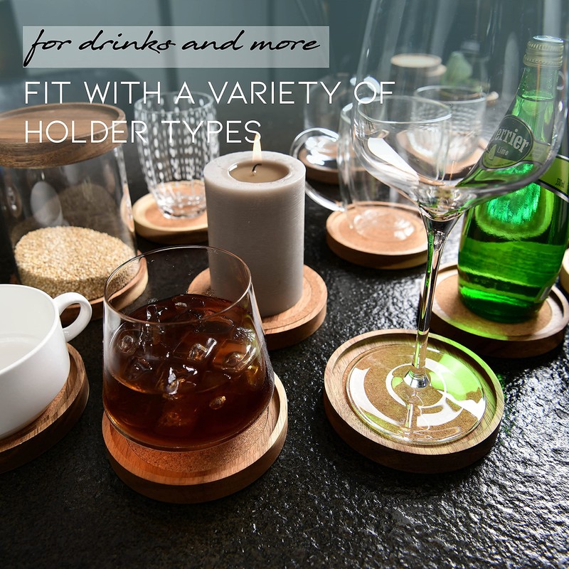 Acacia Wood Coasters for Drinks, 4.13 Inch, Set of 6,