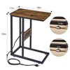 VECELO C-Shaped End Side Table with Charging Station & 2
