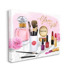 Stupell Industries Glam Girl Phrase with Fashion Cosmetic Accessories, Design by Grace Popp Canvas Wall Art, 24x30, Pink