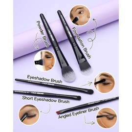 EIGSHOW メイクブラシ 5 本セット、必須メイクブラシ、毎日のメイクのための毎日のメイクブラシセット ファンデーションブラシ、アイシャドウブラシ、アイライナーブラシ(ブラック)