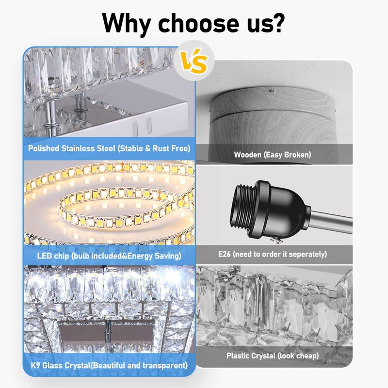 YPQXYHDA Mini Modern Crystal Chandeliers Square Flush Mount Ceiling Light