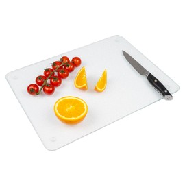 Tempered Glass Cutting Board for Kitchen, Frosted Glass Cutting Board with Rubber Feet and Rounded Corners, Dishwasher Safe, Easy to Clean, Heat and Scratch Resistant for Countertop, 12x16 inch, Clear