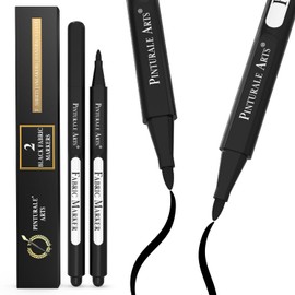 Pinturale Arts 2 Textile Pens Black | Textile Pens Machine Washable Black for Fabric, Textiles, Clothes, Shoes | Textile Marker