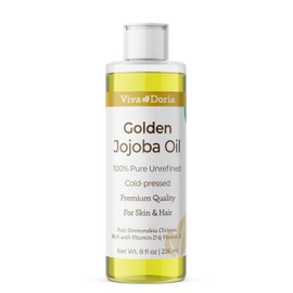 Viva Doria Golden Jojoba Oil - 8 fl oz for Hair, Skin, Nails, and More - 100% Pure Unrefined, Deeply Moisturizing Anti-Aging Oil for Men and Women