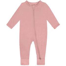 GUISBY Long Sleeve Romper Baby Girl, Double Zipper Pajamas peach 6-12 Months