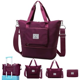 MINGRI Travel Duffel Bags Tote Bag,Travel Weekender Overnight Bags Women Carry On Bags for Airplanes,Tote Bags with Trolley Sleeve (A-Fuchsia-Long Strap)