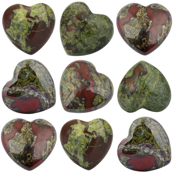 SUNYIK Dragon Blood Jasper Carved Puff Heart Pocket Stone,Healing Palm Crystal Pack of 10(0.8")