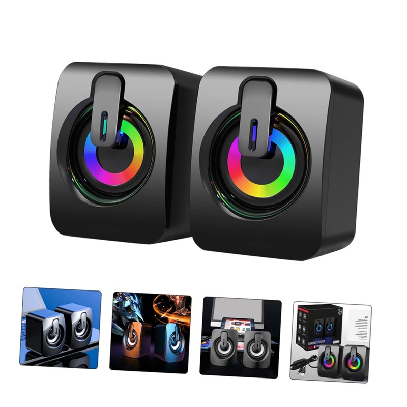 Mikinona 1 Pair Wired Gaming Speakers with Ambient Light USB