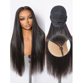 Frodio Drawstring Wigs Glueless Human Hair 6x4 Lace Front Wigs Silky Straight Lace Frontal Wig Pre Cut Plucked Lace Frontal 20 Inches Natural Black