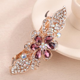 Chargances Bridal Flower Rhinestones French Hair Clip Wedding Blue Crystal Hair Barrettes Clip Slide Hairpins Barrettes Hair Accessories for Women (Purple)