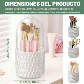 Organizador de Maquillaje Giratorio 360 Grados, Organizador de Brochas de Maquillaje con Tapa, Porta Pinceles Cosméticos a Prueba de Polvo para Cambiador, Baño, Oficina (Blanco)