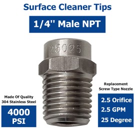 SOLIVEDE 25025 Surface Cleaner Tips for Pressure Washer Nozzles with 2.5 Orifice, 4000 PSI, 1/4'' Male NPT, Stainless Steel (4 Pack)