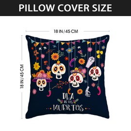 Day of The Dead Pillow Covers Dia De Los Muertos Throw Pillow Case Mexican Sugar Skull Marigolds Floral Decor Day of The Dead Decorations for Home Party