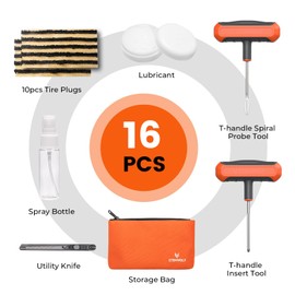 ETENWOLF Flat Tire Repair Kit with Plugs 16 Pcs, Heavy Duty Tire Plug Kit for Car, Motorcycle, ATV, Jeep, Truck, Tractor - Vivid Orange