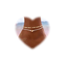 Crymystal Bohemian Layered Heart Anklet Gold Love Heart Ankle Bracelet Woven Rope Anklets Chain Bracelet Adjustable Beach Anklets Summer Beach Foot Chain Jewelry for Girls Gifts
