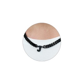 RUOOUY Initial A-Z Cuban Link Chain Necklace for Men Women Stainless Steel Letter Pendant Chain 6.5mm Width 18+2 Inches Jewelry Gift（Black-J）