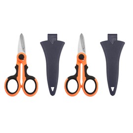 2Pcs Orange Electrician Scissors with Protective Cover, Non Slip Serrated Edge Scissors with Stainless Steel Sharp Blades, Fishing Line Scissors for Fishing Trimming