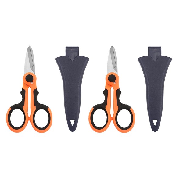 2Pcs Orange Electrician Scissors with Protective Cover, Non Slip Serrated
