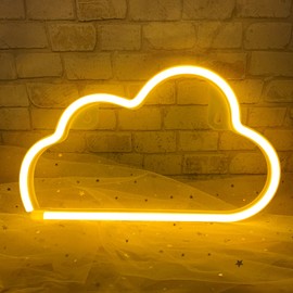 Cloud Neon Signs, LED Cloud Neon Light for Wall Decor, Battery or USB Powered Cloud Sign Shaped Decoration Wall Lights for Bedroom Aesthetic Teen Girl Kid Room Christmas Birthday Wedding Party Yellow