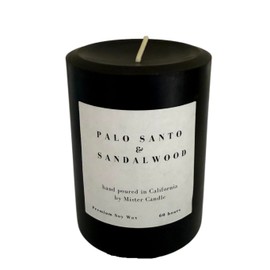 Mister Candle - 3" x 4" Handmade Palo Santo Scented Pillar Candle - Solid Black Color Made with Essential Oils for Home Decor, Premium Soy Wax, 60 Hr Burn Time Made in USA (Palo Santo & Sandalwood)