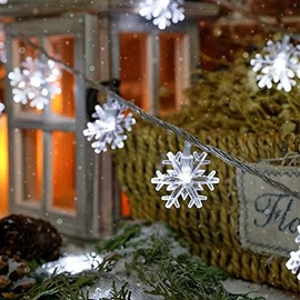 LIHAO Snowflake String Light 10m/32.8ft LED Fairy Snow Flake Light with 80 Snowflake for Indoor Outdoor Christmas Wedding Party Decoration - Cool White