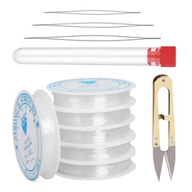 Rubber Bracelet, 6 Spools x 8 m Bracelet, Elastic Band, 0.8 mm and 1.0 mm Transparent Jewellery Thread, Nylon Cord for Bead Jewellery, Bracelets, Crafts, with Bead Needle and Scissors