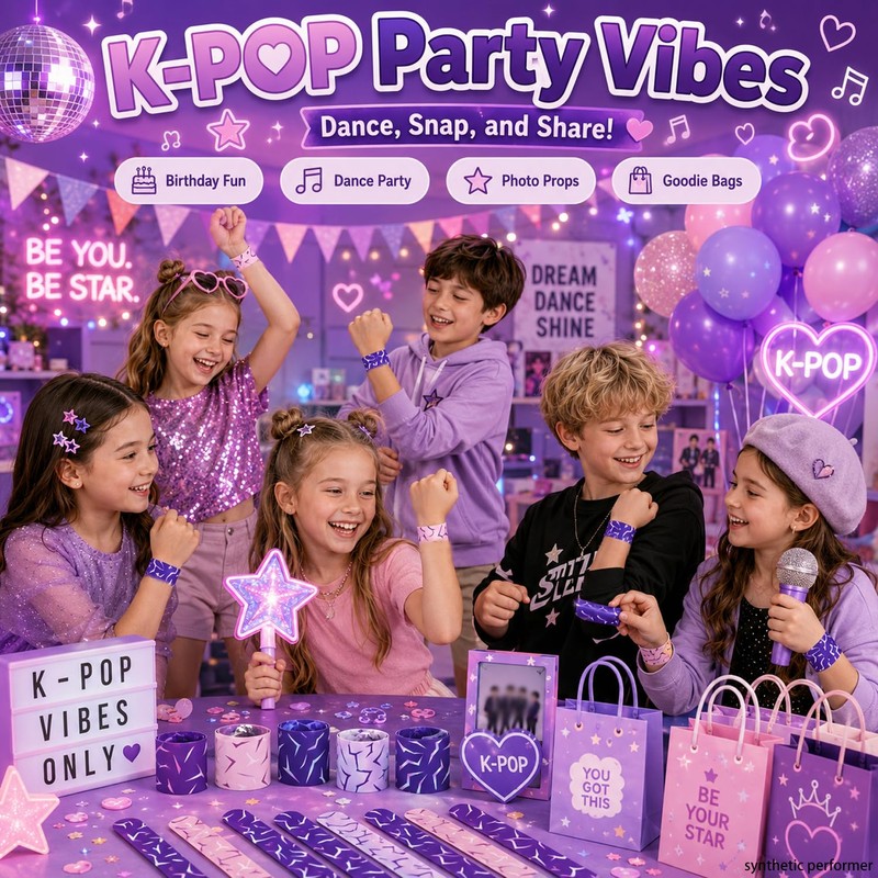 40 PCS Kpop Style Slap Bracelets for Kids, Bulk Wristbands