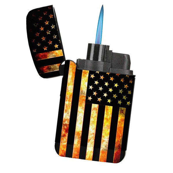 American Flag Grunge Metal - Sunshine Cases Matte Black Rubber Grip Flameless Turbo Pocket Lighter