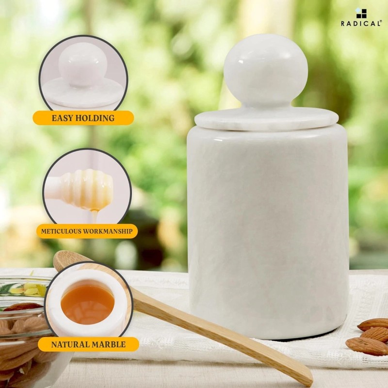Marblous Krafts Marble Honey Jar with Dipper & Lid |5.5"