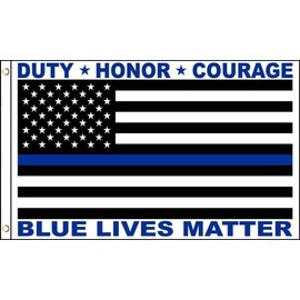 AES Blue Lives Matter Thin Blue Line Police Honor Duty Courage 3 X 5 Flag Grommets House Banner Brass Grommets Fade Resistant Double Stitched Premium Quality Polyester