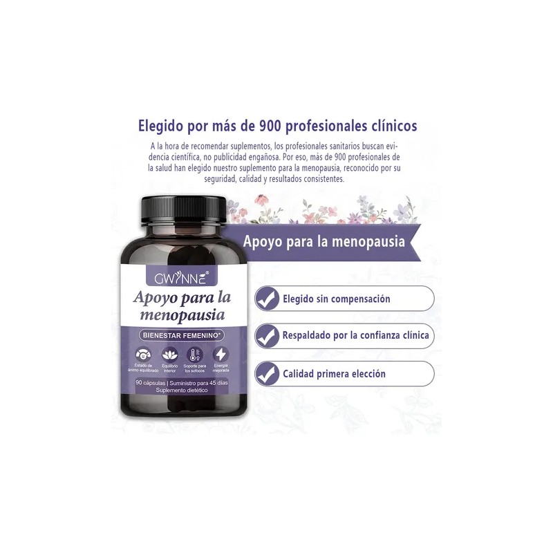 Gwynne Suplemento Menopausia Mujeres Cáps Cápsulas Equilibrio Hormona Femenina Sudores