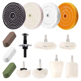 Waltool 13Pcs Buffing Wheels with 1/4" Drill Shank and Polishing Compounds Kit for Drill, Buffer Wheels Pads for Stainless Steel Aluminum Glass Chrome Jewelry Wood Plastic Ceramic