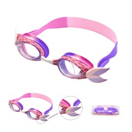 MOSSTYUS Kids Swimming Goggles Anti Fog No Leak Non Slip UV Protection Toddler Swim Goggles Eyewear Ages 3-12,Mermaid Purple