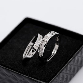 Uloveido Double Hollow Love Initial Puzzle Matching Wedding Band Adjustable Promise Rings Set for Women and Men Anniversary Presents for Husband and Wife LB022(Style 6)