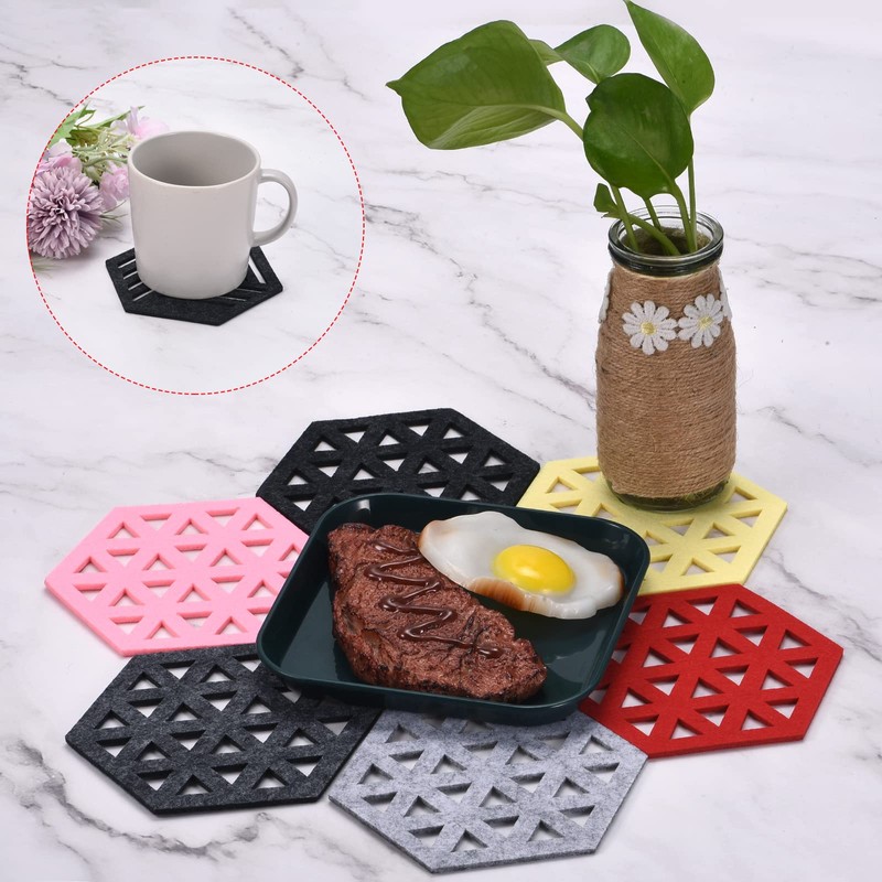 sourcing map Felt Coasters, 4pcs Hexagonal Pad Coaster for Drink