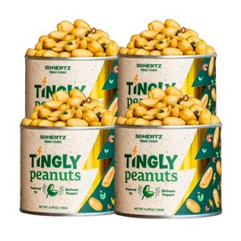 50Hertz Tingly Peanuts 5.5 oz Can (4 Pack) – Extra Large Crunchy Peanuts with Sichuan Pepper (Szechuan Peppercorn) – Tongue-Tingling Mala Numbing Snacks – 35g Protein, Natural Dry Mouth Relief