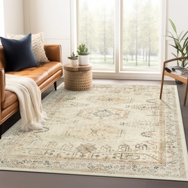 5x7 Area Rugs for Living Room, Stain Resistant Neutral Non-Slip Machine Washable Rug Distressed Indoor Carpet Rug Ultra Soft Area Rug for Bedroom Dining Room Playroom Office (Beige)