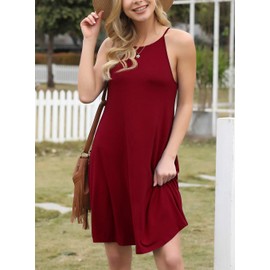 Feiersi Summer Dresses for Women Beach Floral Tshirt Sundress Sleeveless Casual Loose Tank Dress(Wine Red,X-Small)