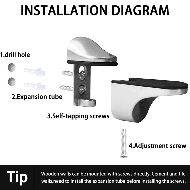 Glass Shelf Bracket, Duckbill Clip Shelf Bracket, 4PCS Adjustable Wood/Glass