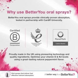 BetterYou Vitamina D3000+K2 Spray Oral para Huesos Saludables y Sistema Inmunológico Paquete de 4