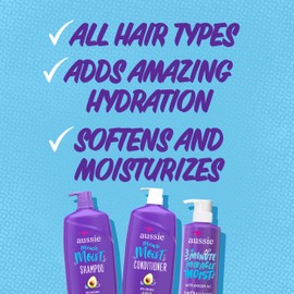 Aussie Miracle Moist Shampoo and Conditioner with 3 Minute Miracle Deep Conditioner, Avocado & Jojoba Oil, Paraben-Free, Moisturizes & Detangles, All Hair Types, Citrus Floral Scent, 3 Pack 68.4 Fl Oz
