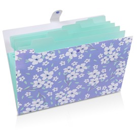 KONVINIT Expandable Expanding File,Expanding File Folder A4, Expanding File Organiser with 6 Pockets,Filing Folder Organiser,Floral Printed Folders for Paperwork,Purple